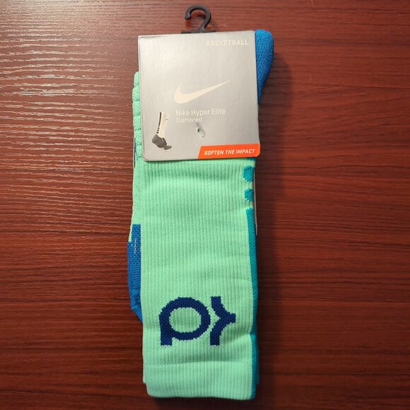 KD Nike Hyper Elite Socks Green/Blue Crew Size Large Basketball Kevin Durant - Picture 1 of 3